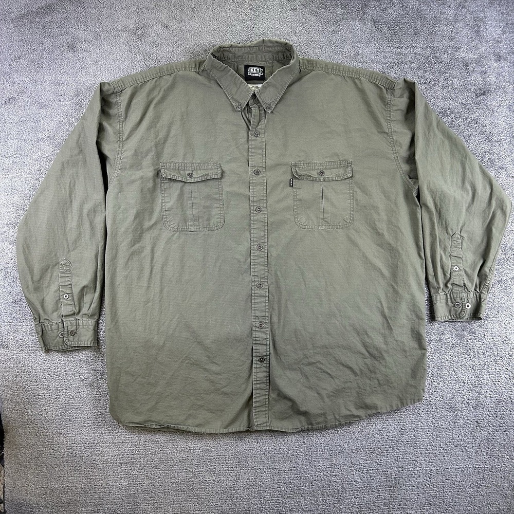 Key Apparel Mens 4XL Tall Olive Green Ripstop Long Sleeve Button Work Shirt
